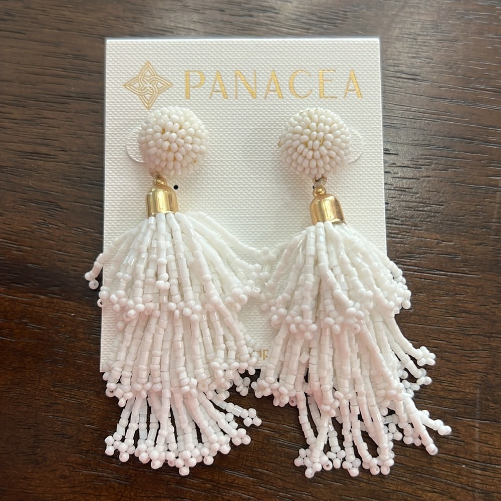 Panacea White Beaded Tassel Earrings